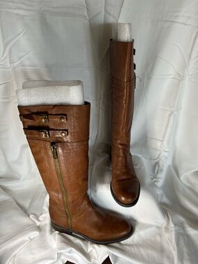Franco Sarto Brown Leather Knee-High Combat Boots